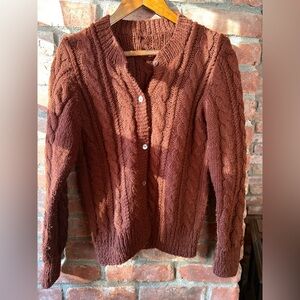 Vintage Brown/Burgundy Cable Knit Cardigan.